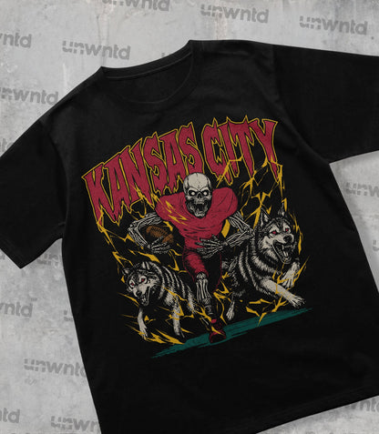 Kansas City Football Shirt - Graphic Tees - Skeleton Shirt - Merch Tee - Gift Shirt - Bootleg Shirt - Vintage - Skeleton Football Shirt