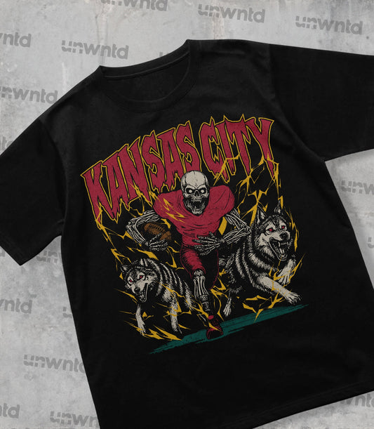 Kansas City Football Shirt - Graphic Tees - Skeleton Shirt - Merch Tee - Gift Shirt - Bootleg Shirt - Vintage - Skeleton Football Shirt