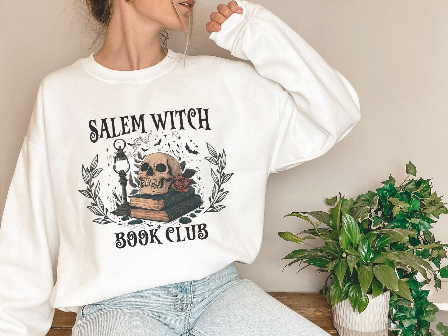 Salem Witch Book Club Sweatshirt, Halloween Sweatshirt, Halloween Party Sweatshirt, Halloween Skeleton, Book Lover Sweat, Librarian Sweater
