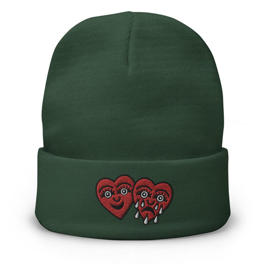 Laugh Now Cry Later, Traditional Tattoo Beanie, Tattoo Inspired Clothing, Embroidered Beanie, Heart Beanie, Weeping Heart Tattoo