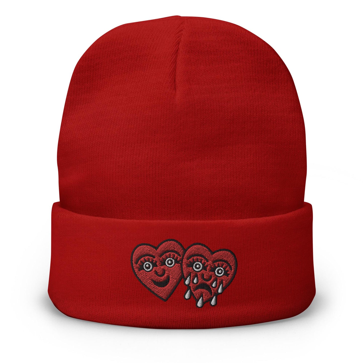 Laugh Now Cry Later, Traditional Tattoo Beanie, Tattoo Inspired Clothing, Embroidered Beanie, Heart Beanie, Weeping Heart Tattoo
