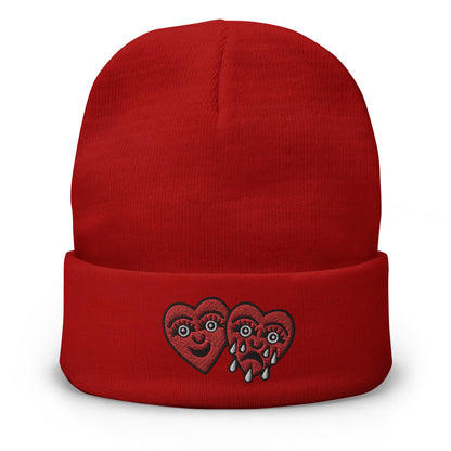 Laugh Now Cry Later, Traditional Tattoo Beanie, Tattoo Inspired Clothing, Embroidered Beanie, Heart Beanie, Weeping Heart Tattoo