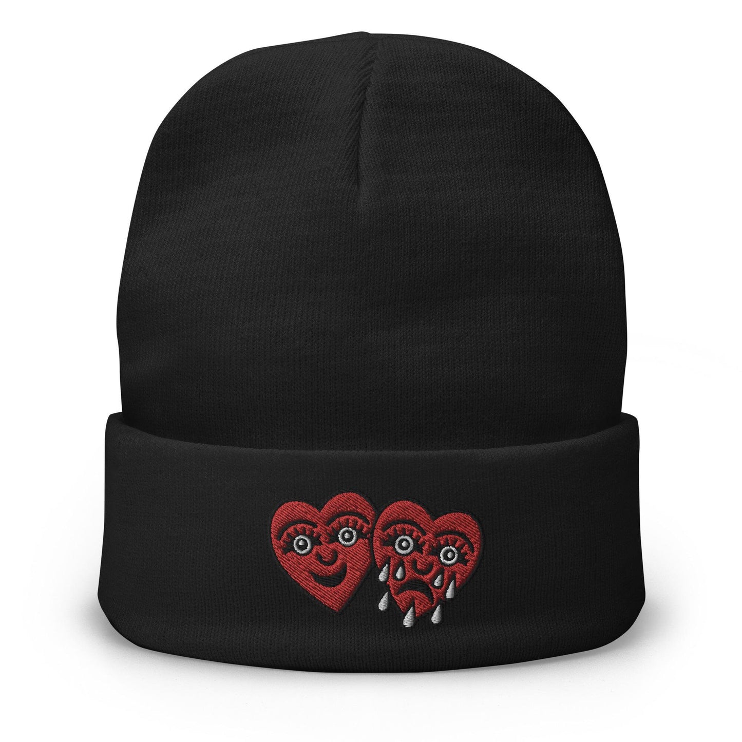 Laugh Now Cry Later, Traditional Tattoo Beanie, Tattoo Inspired Clothing, Embroidered Beanie, Heart Beanie, Weeping Heart Tattoo