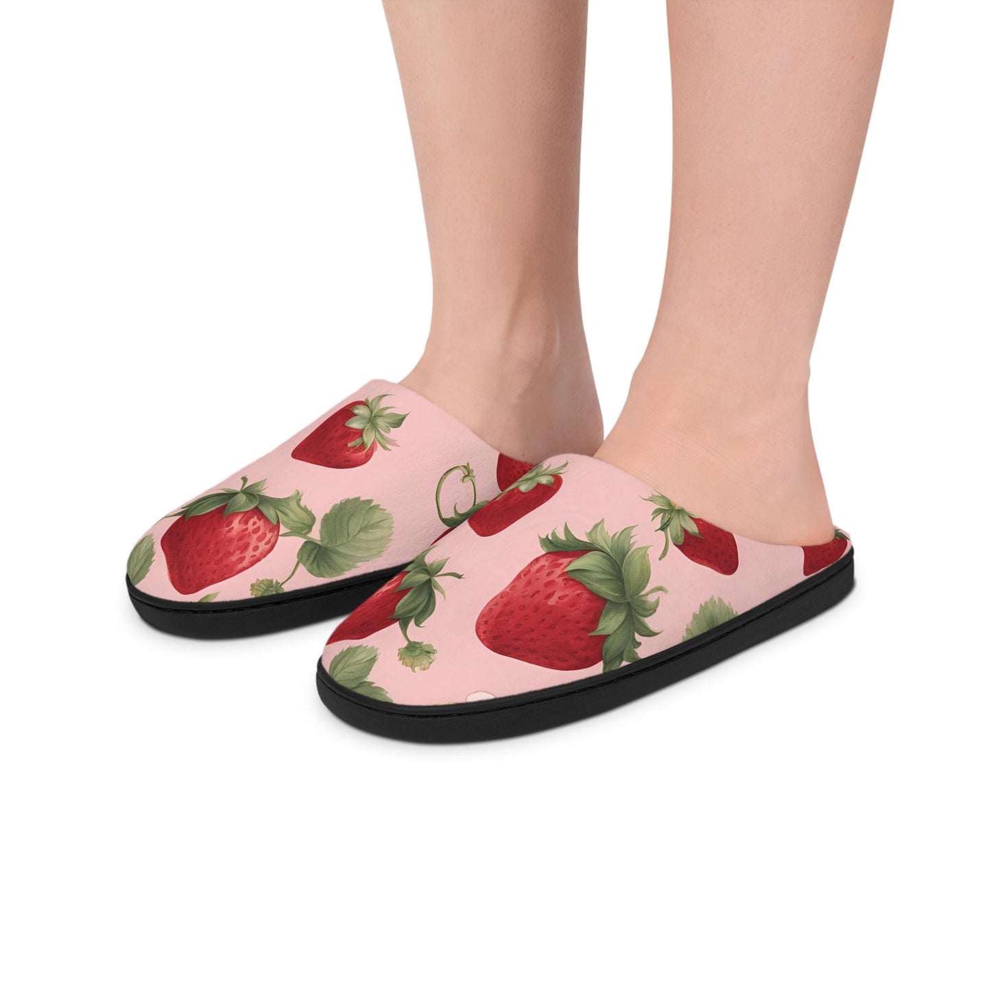 Cute Strawberry Slippers Houseshoes Slippers Antiskid Slippers Removable Insoles Black Rubber Sole Slippers Women's Indoor Slippers