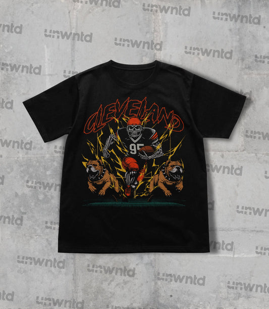 Cleveland Football Shirt - Graphic Tees - Skeleton Shirt - Merch Tee - Gift Shirt - Bootleg Shirt - Vintage - Skeleton Football Shirt