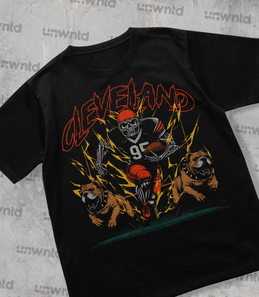 Cleveland Football Shirt - Graphic Tees - Skeleton Shirt - Merch Tee - Gift Shirt - Bootleg Shirt - Vintage - Skeleton Football Shirt