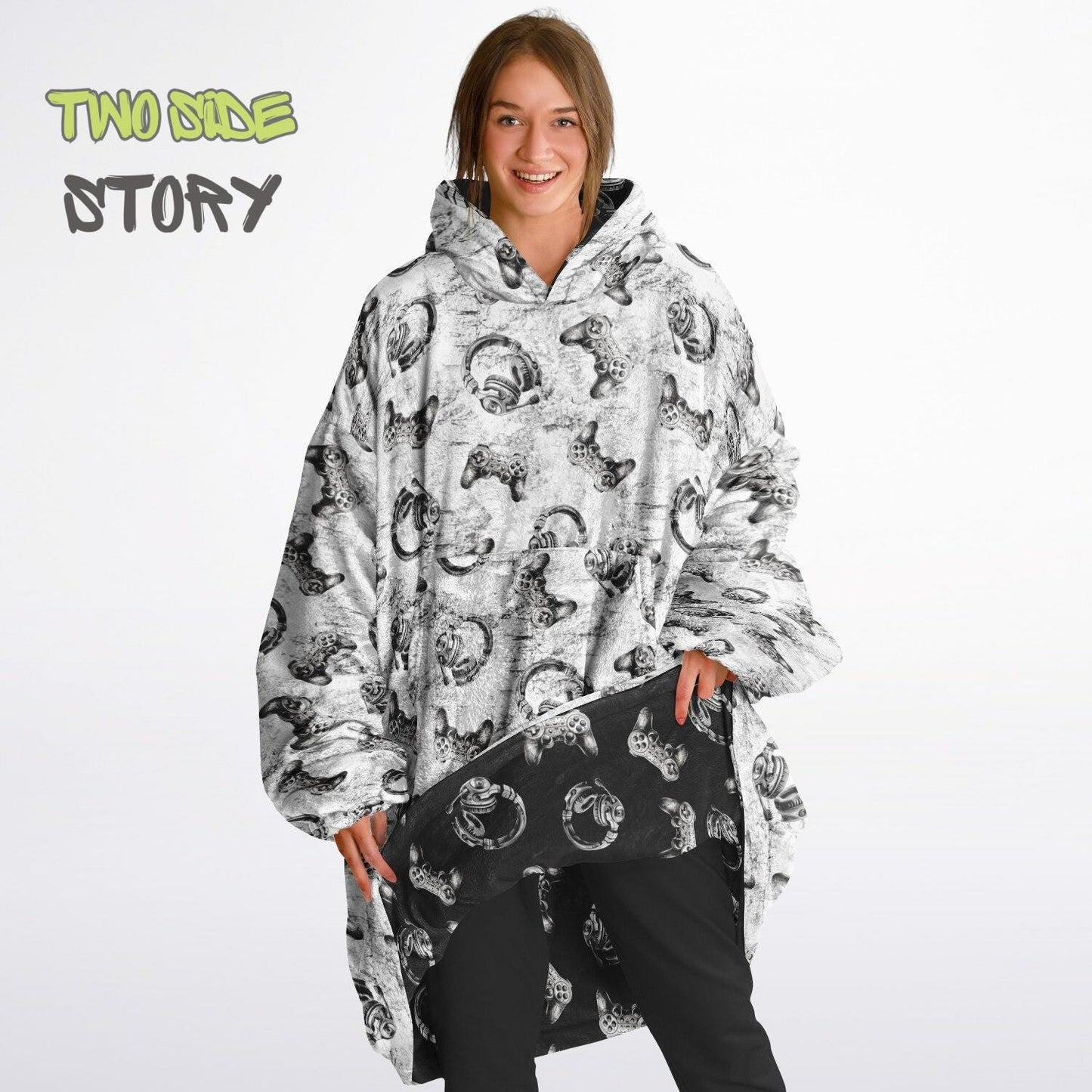 Gamer Print Reversible Adult Snug Hoodie,Oversized Double Sided Hoodie Blanket for Gamers,Warm Blanket with Sleeves,Unique Gift for Gamer