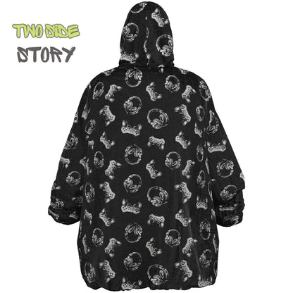 Gamer Print Reversible Adult Snug Hoodie,Oversized Double Sided Hoodie Blanket for Gamers,Warm Blanket with Sleeves,Unique Gift for Gamer