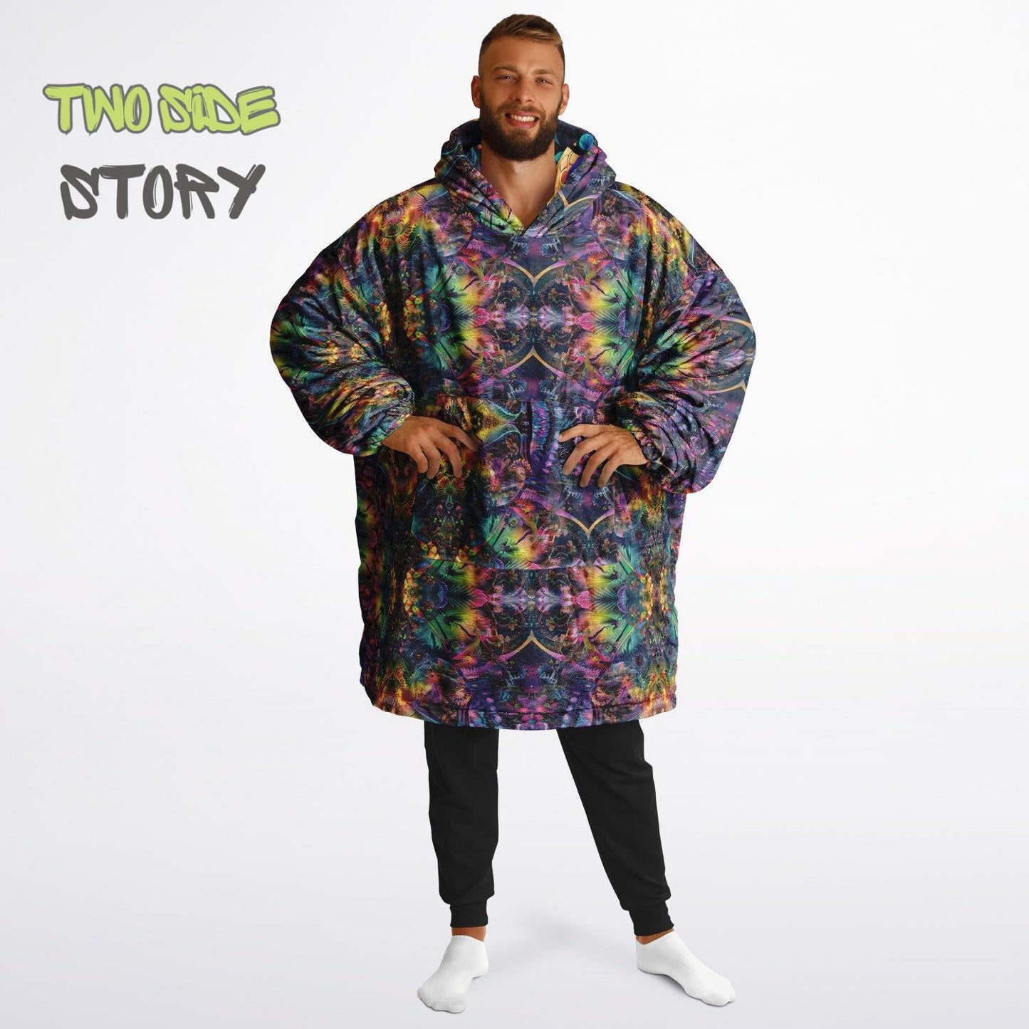 Unisex Reversible Snug Hoodie,Psychedelic Fish Trippy Print Blanket Hoodie,Festival Rave Party Wear,Oversized Hoodie Blanket,Unique Gifts