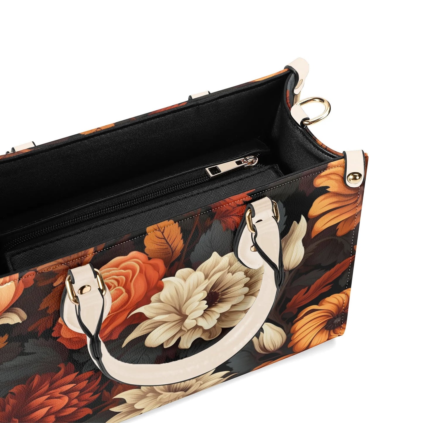 Harvest Bloom Tote Handbag. Autumn Handbag, Waterproof PU Leather Tote, Top Handle Vegan Leather, Crossbody, Shoulder bag.