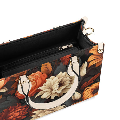 Harvest Bloom Tote Handbag. Autumn Handbag, Waterproof PU Leather Tote, Top Handle Vegan Leather, Crossbody, Shoulder bag.