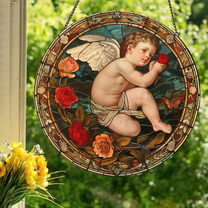 Cherub: Stained Glass Style Window Hanging