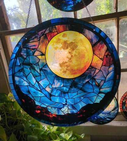 Full Moon: Stained Glass Style Window Hanging