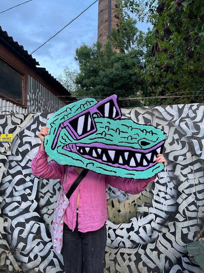 Crocodile Rug / 100% Handmade Tufted Rug / Colorful Animal Rug, Soft & Fluffy, Housewarming Gifts