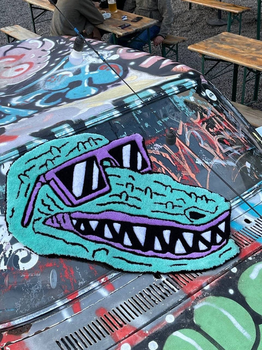 Crocodile Rug / 100% Handmade Tufted Rug / Colorful Animal Rug, Soft & Fluffy, Housewarming Gifts