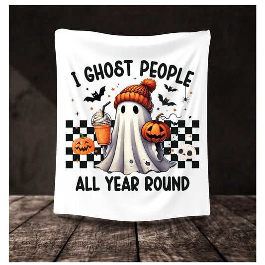 Funny Halloween Blanket | Ghost Blanket | Funny Ghost Throw | Spooky Ghost with Coffee Blanket | Ghost Iced Coffee Blanket