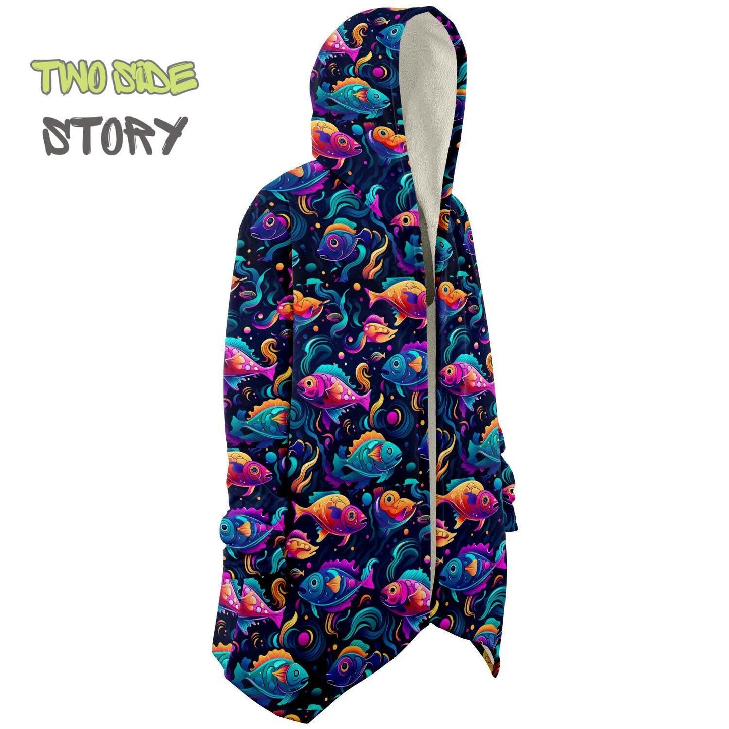 Unisex Micro-fleece Psychedelic Fish Hooded Cloak,Festival Rave Party Wear,Soft Halloween Cape,Vivid Colors EDM Festival Cape,Unique Gifts