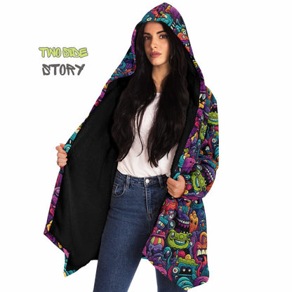 Halloween Monsters Micro-fleece Printed Hooded Cloak,Festival Rave Party Wear,Halloween Cape,EDM Festival Cape, Unique Gifts,Men's Rave Cape