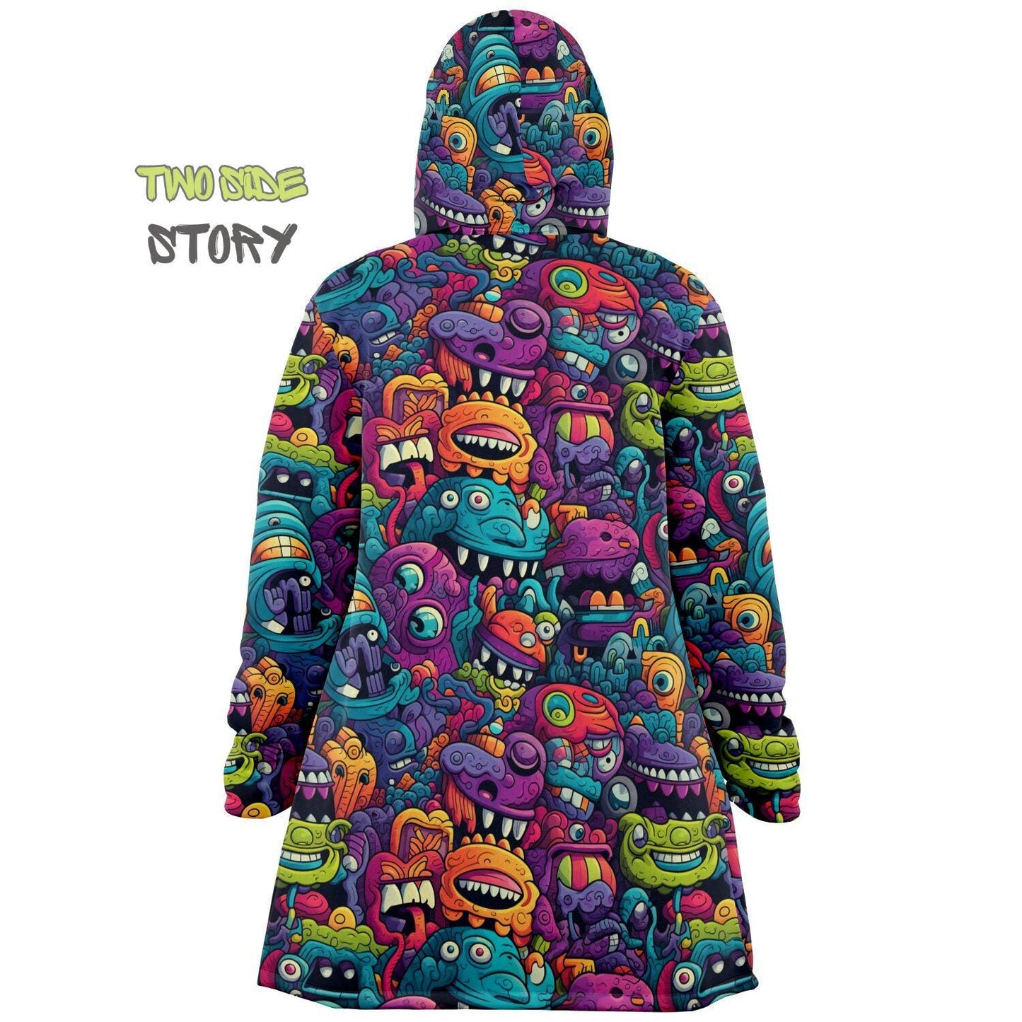 Halloween Monsters Micro-fleece Printed Hooded Cloak,Festival Rave Party Wear,Halloween Cape,EDM Festival Cape, Unique Gifts,Men's Rave Cape