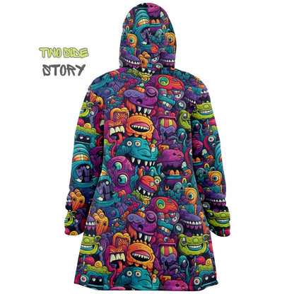 Halloween Monsters Micro-fleece Printed Hooded Cloak,Festival Rave Party Wear,Halloween Cape,EDM Festival Cape, Unique Gifts,Men's Rave Cape