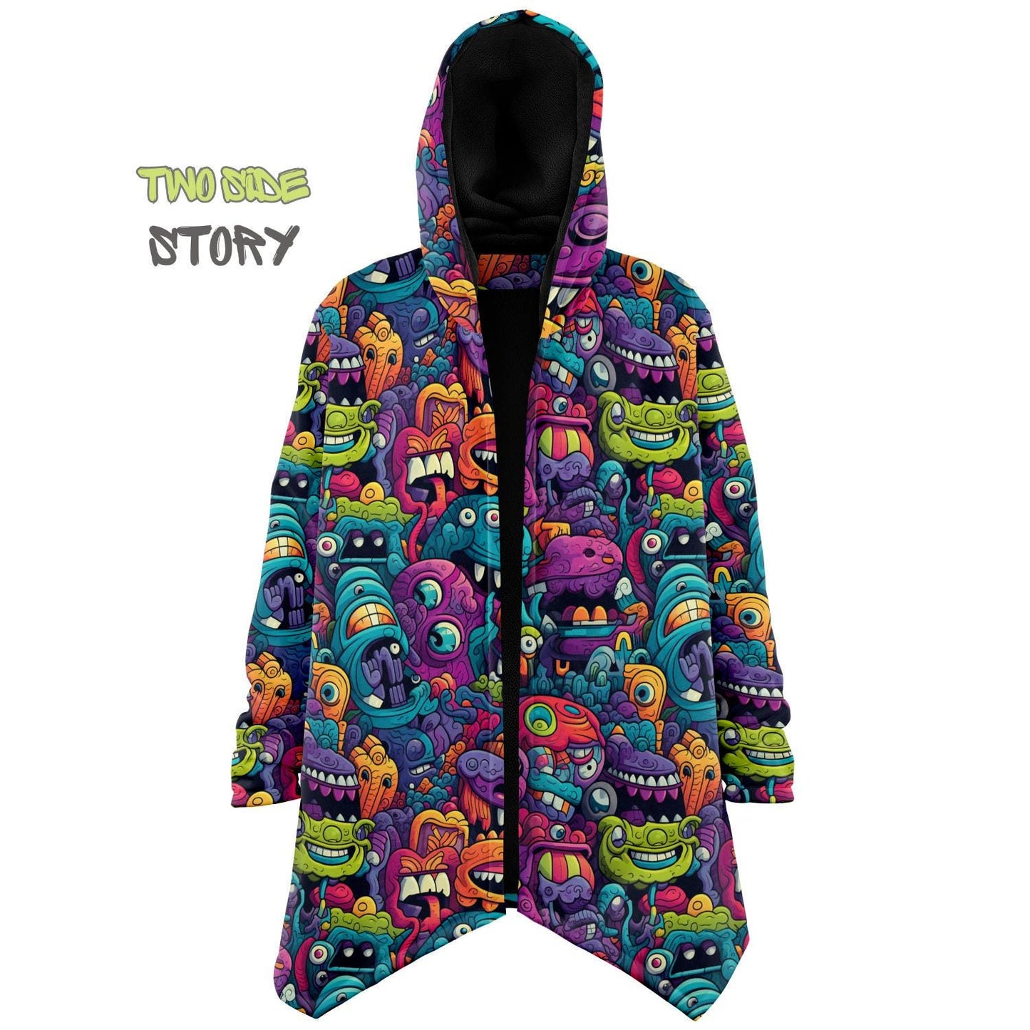 Halloween Monsters Micro-fleece Printed Hooded Cloak,Festival Rave Party Wear,Halloween Cape,EDM Festival Cape, Unique Gifts,Men's Rave Cape