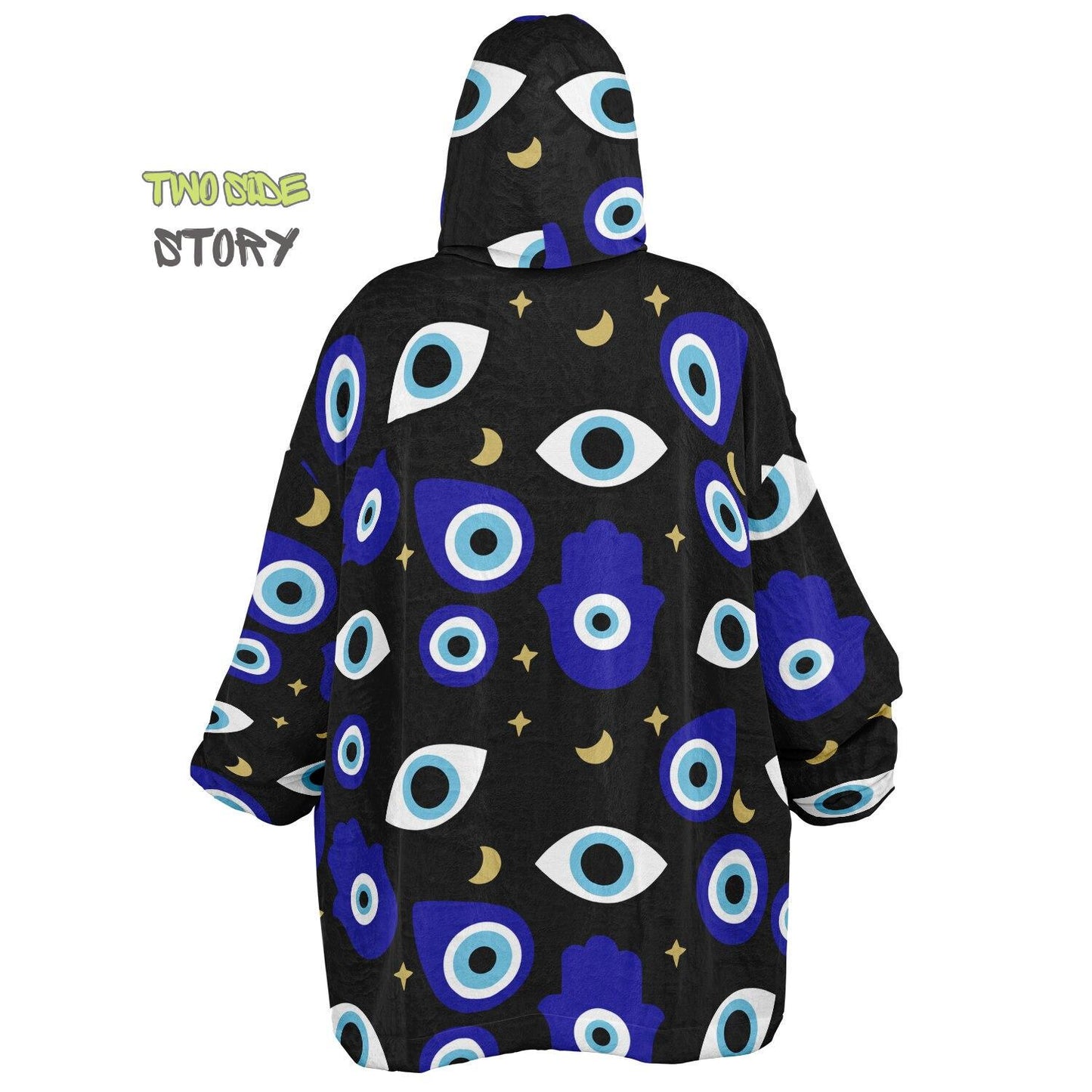 Unisex Evil Eye Print Snug Hoodie,Mykonos Eye Printed Hooded Blanket,Blanket Sleeves,Lounge Wear,Unique,Novelty Gift,Birthday Christmas Gift