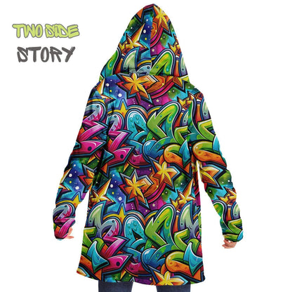 Unique Micro-fleece Graffiti Print Hooded Cloak,Festival Rave Party Wear,Soft Halloween Cape,Vivid Colors EDM Festival Cape,Unique Gifts