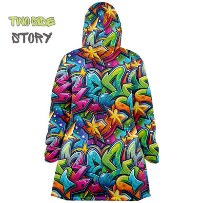 Unique Micro-fleece Graffiti Print Hooded Cloak,Festival Rave Party Wear,Soft Halloween Cape,Vivid Colors EDM Festival Cape,Unique Gifts
