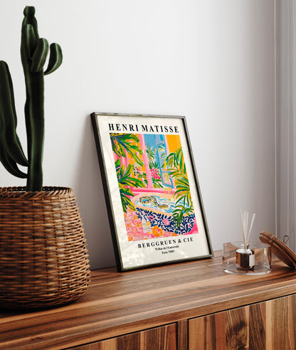 Snake in bathtub poster, Matisse print, Dopamine decor, Pink tropical bathroom art