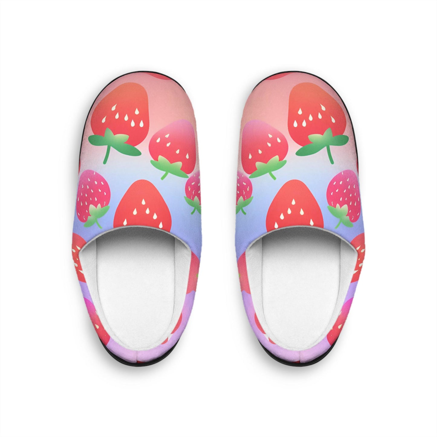 Slippers, Pink Blue Gradient, Strawberries, Women's Shoes, House Shoes, Indoor Footwear, Gift for Her