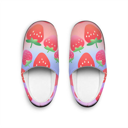 Slippers, Pink Blue Gradient, Strawberries, Women's Shoes, House Shoes, Indoor Footwear, Gift for Her