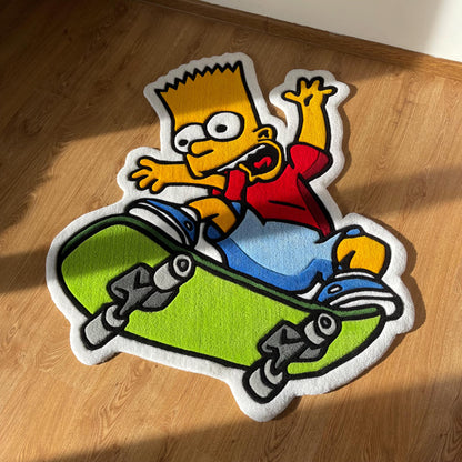Bart Simpson Skateboard Rug: Handmade Tufted Cartoon Decor