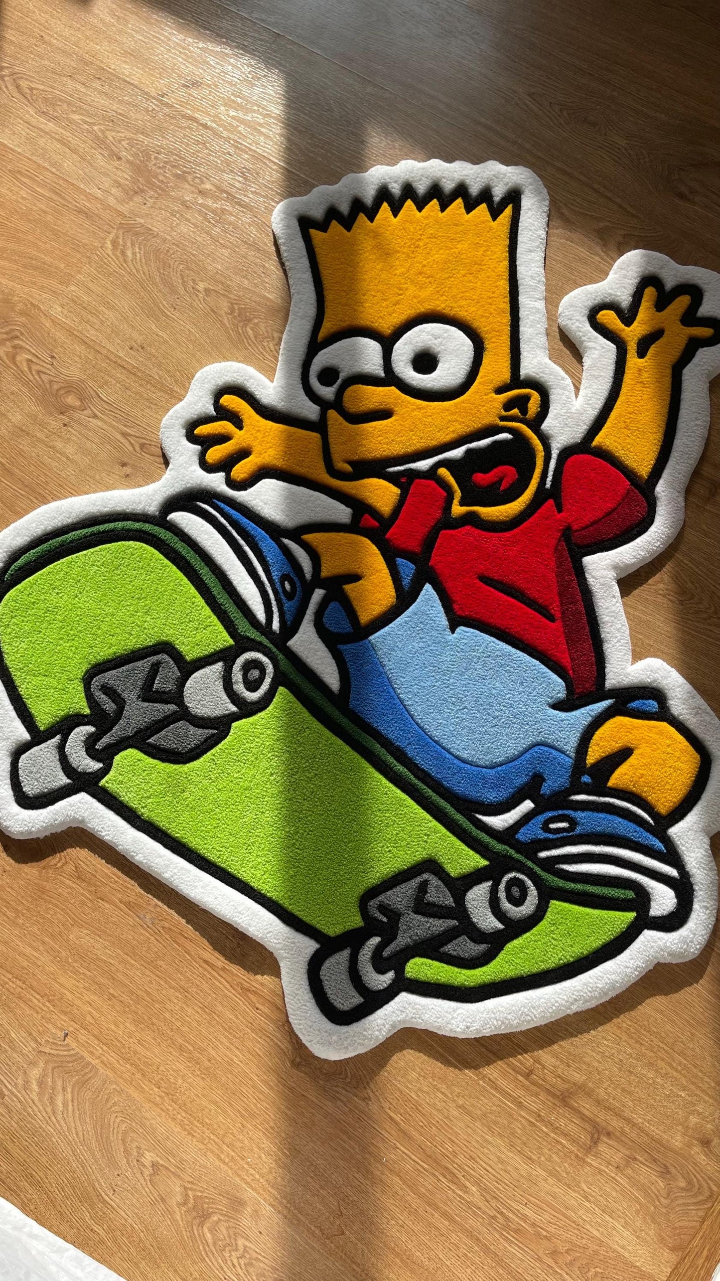 Bart Simpson Skateboard Rug: Handmade Tufted Cartoon Decor