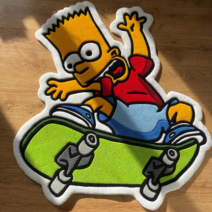 Bart Simpson Skateboard Rug: Handmade Tufted Cartoon Decor