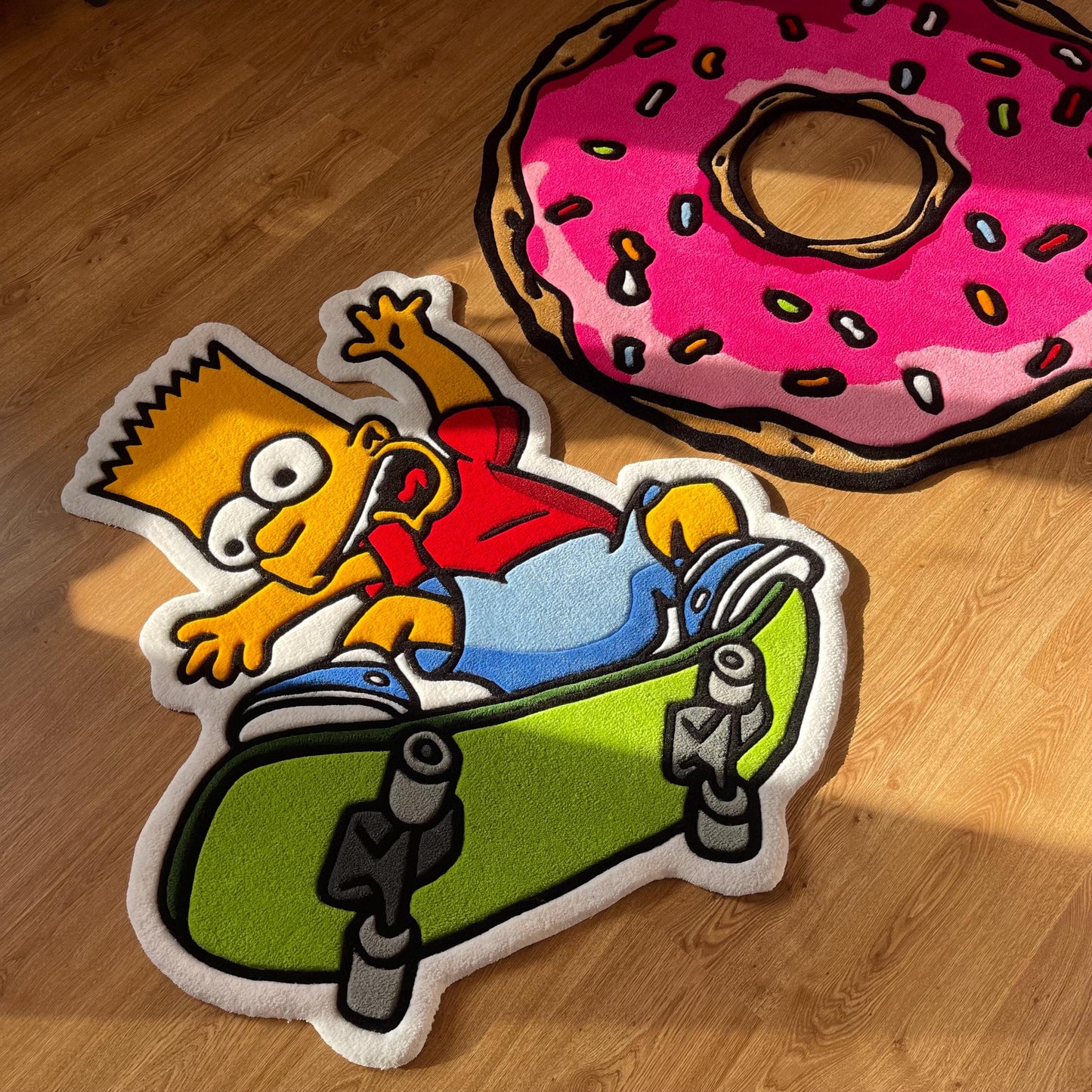 Bart Simpson Skateboard Rug: Handmade Tufted Cartoon Decor