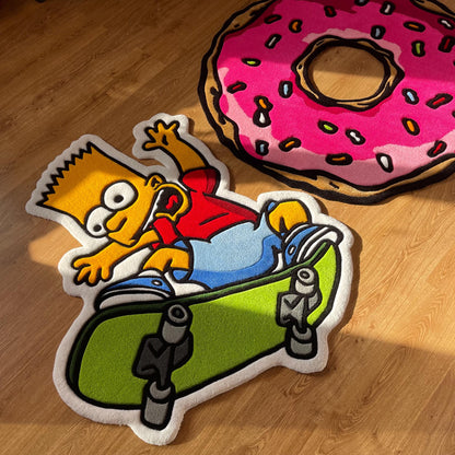 Bart Simpson Skateboard Rug: Handmade Tufted Cartoon Decor