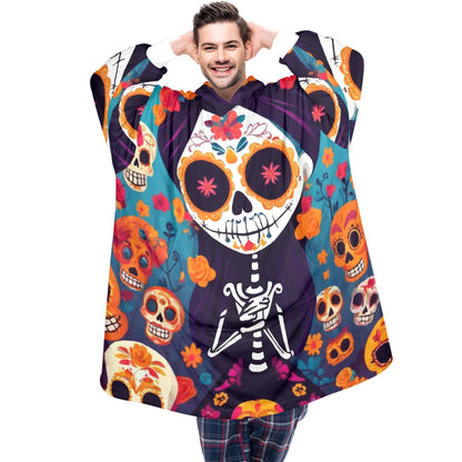 Calavera Blanket Hoodie Personalized Día De Los Muertos Blanket