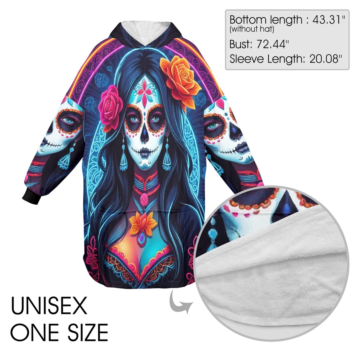 Day of the Dead Blanket Hoodie Día De Los Muertos Chicano Blanket