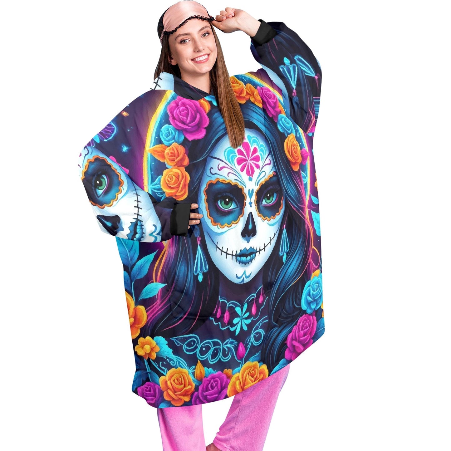 Calavera Blanket Hoodie Día De Los Muertos Chicano Art