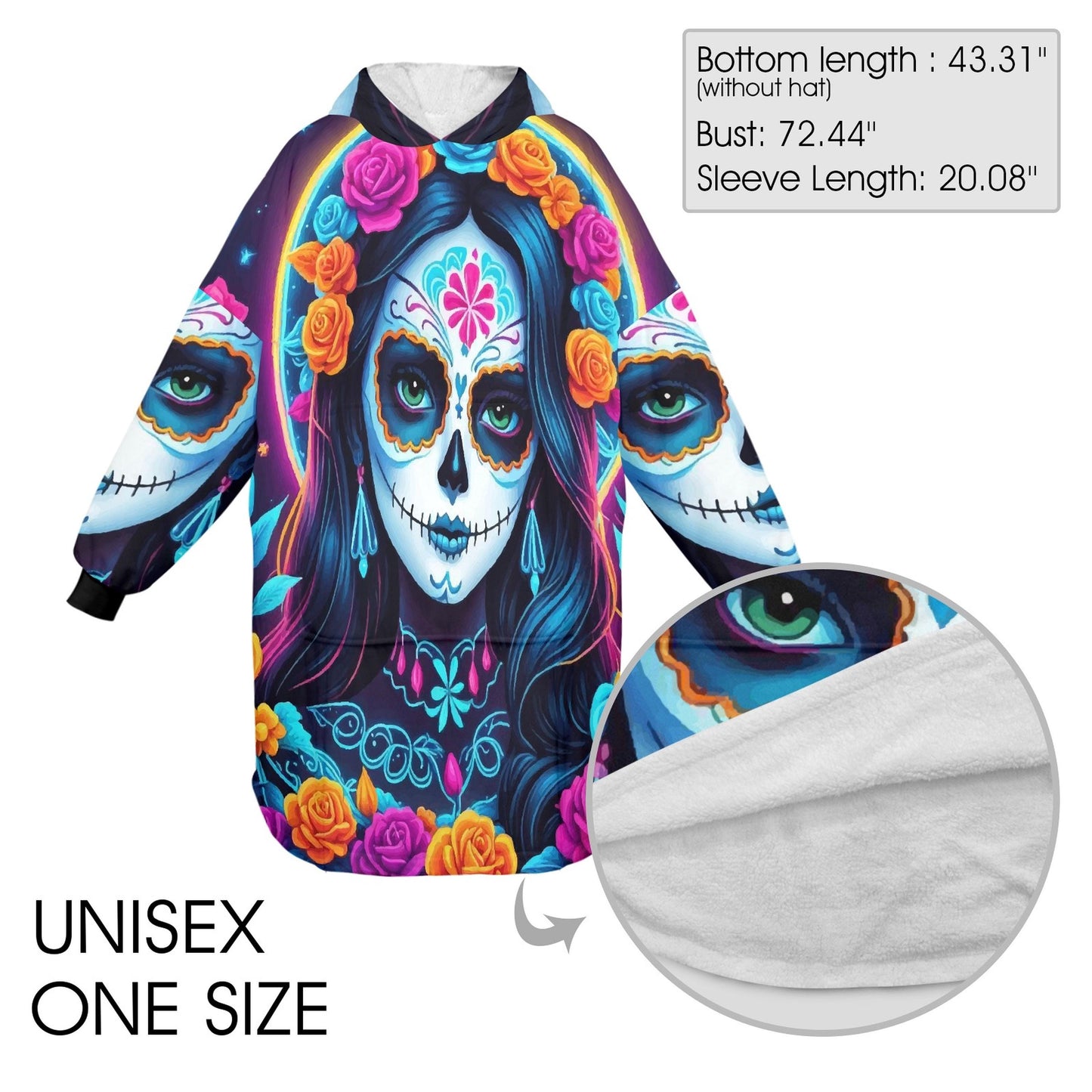 Calavera Blanket Hoodie Día De Los Muertos Chicano Art