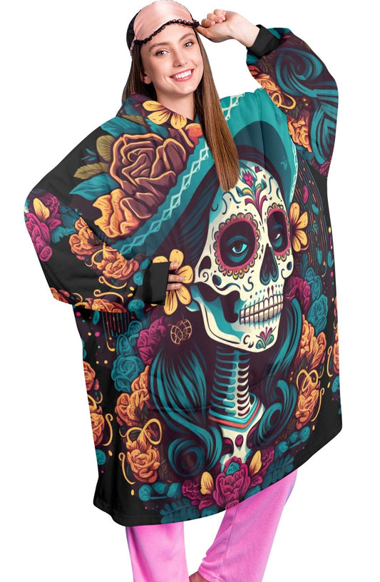 Día De Los Muertos Blanket Hoodie Personalized Cartoon Fleece