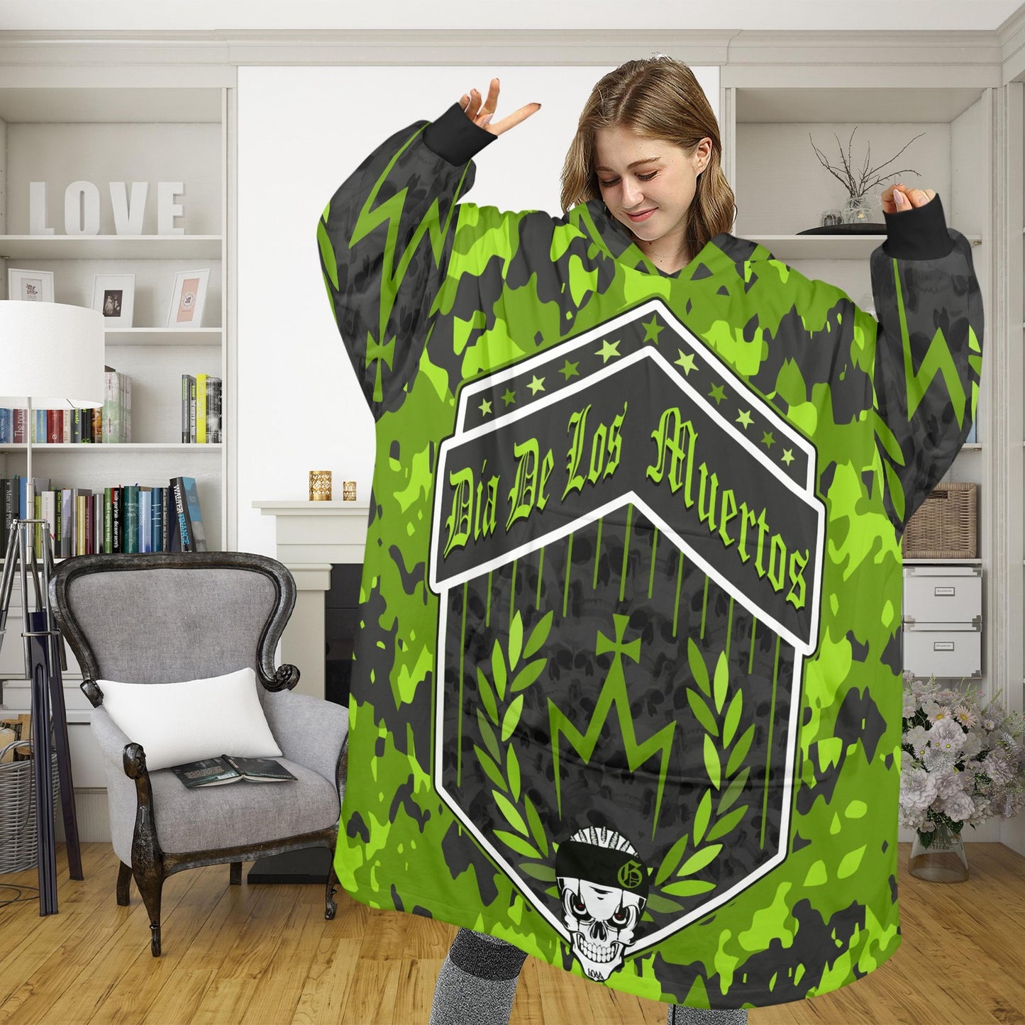 Día De Los Muertos Art Blanket Hoodie Personalized Fleece Loungewear