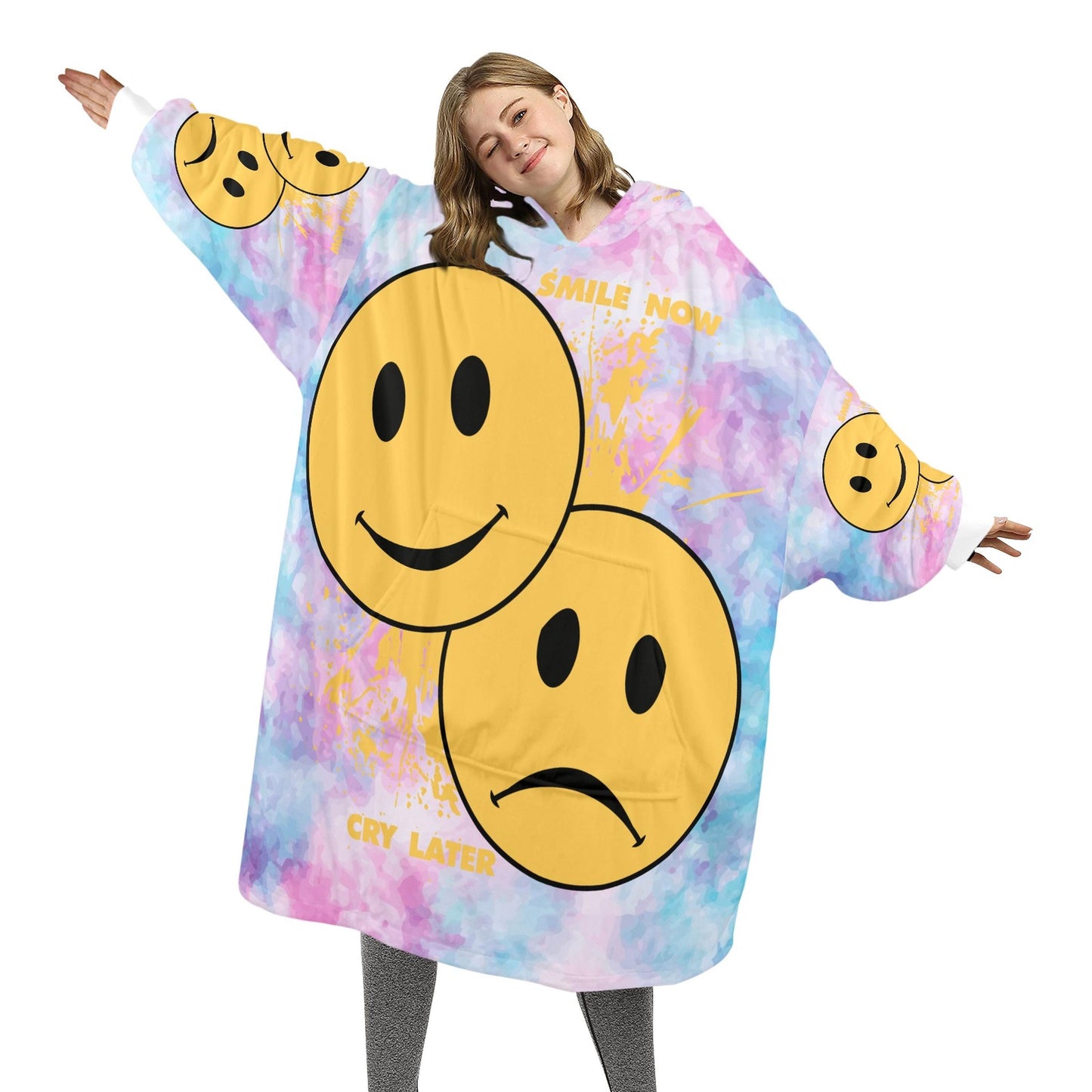 Smile Now Cry Later Blanket Hoodie Oversized Unisex Fleece