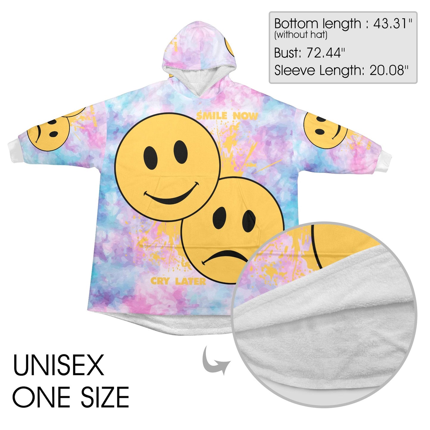 Smile Now Cry Later Blanket Hoodie Oversized Unisex Fleece