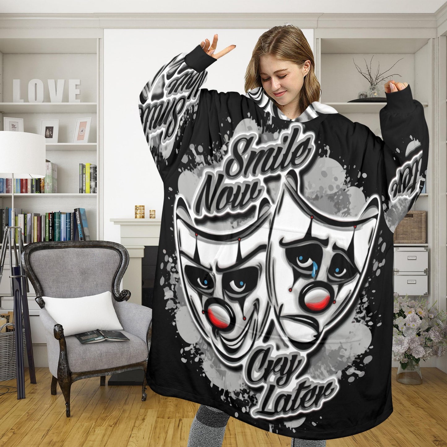 Personalized Blanket Hoodie Chicano Cartoon Smile Now Cry Later