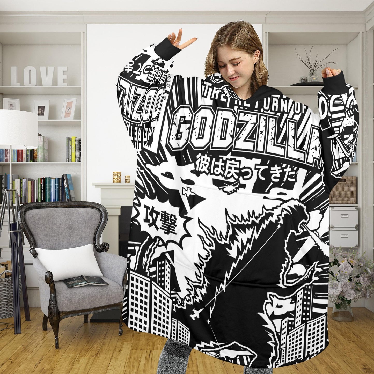 Blanket Hoodie personalized blankets hoodie that is a blanket Retro Godzilla Gojira Kaiju