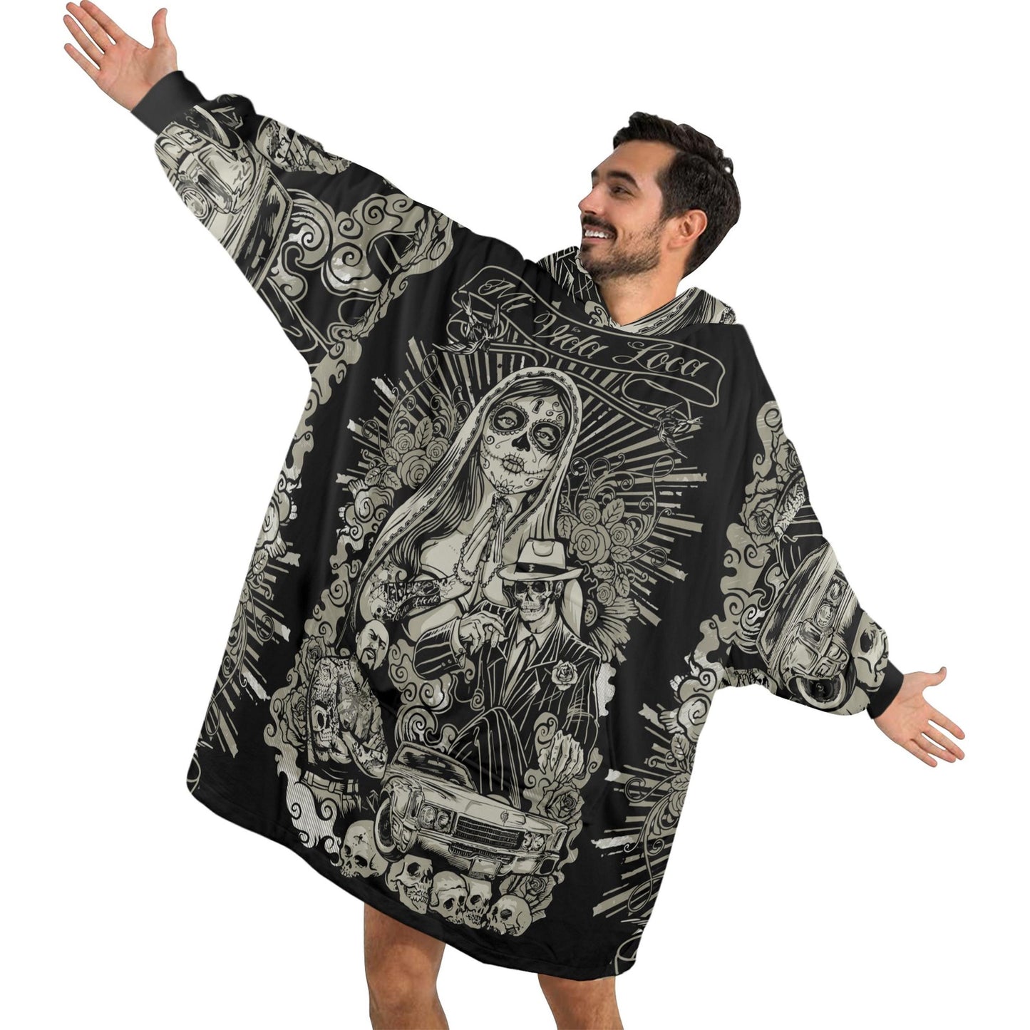 Mi Vida Loca Blanket Hoodie Día De Los Muertos Day of the Dead