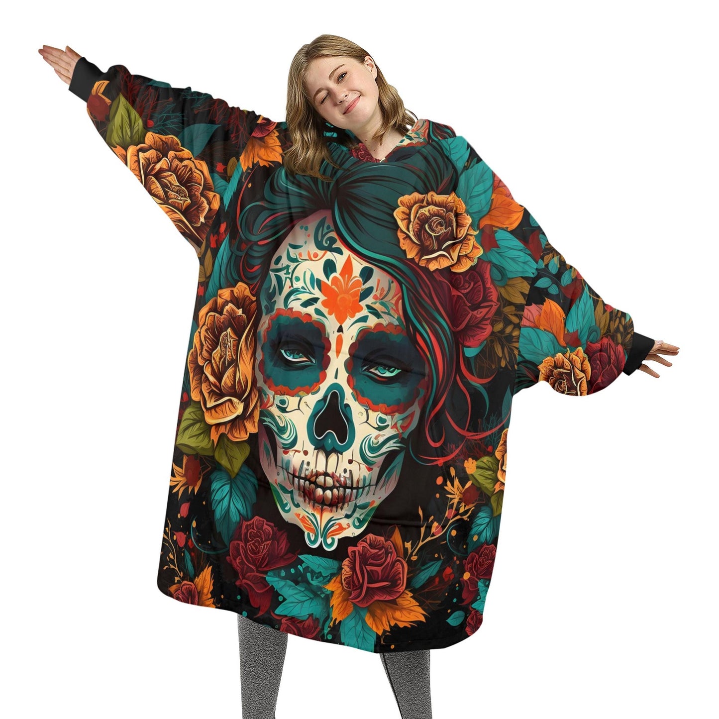 Blanket Hoodie personalized blankets hoodie that is a blanket Comics La Catrina Día De Los Muertos Art