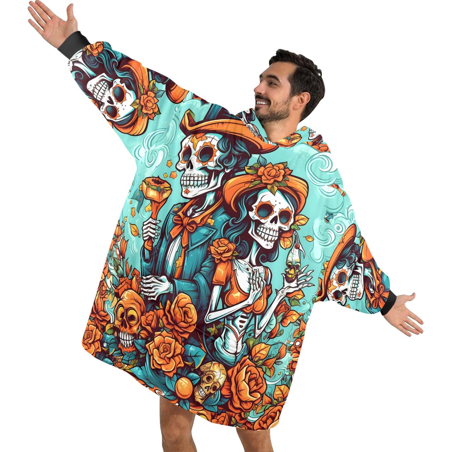Blanket Hoodie personalized blankets hoodie that is a blanket Comics Calavera Día De Los Muertos Art Chicano Mexico