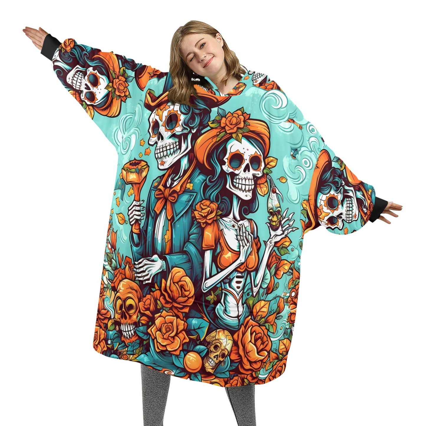 Blanket Hoodie personalized blankets hoodie that is a blanket Comics Calavera Día De Los Muertos Art Chicano Mexico